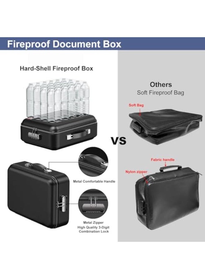 Fireproof Document Box, Hard Case Fireproof File Organizer with Lock Hard-Shell Design Fireproof Water Resistant Safe Box for Important Documents Certificates Laptop Passports Black - Image 5