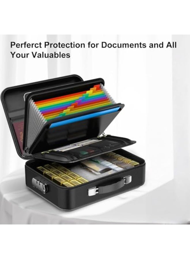 Fireproof Document Box, Hard Case Fireproof File Organizer with Lock Hard-Shell Design Fireproof Water Resistant Safe Box for Important Documents Certificates Laptop Passports Black - Image 3