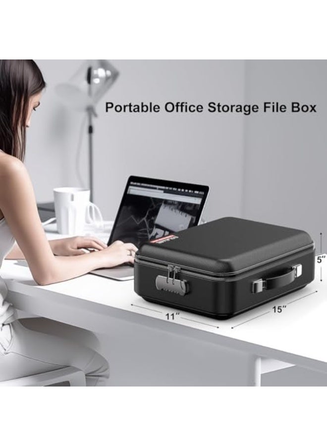 Fireproof Document Box, Hard Case Fireproof File Organizer with Lock Hard-Shell Design Fireproof Water Resistant Safe Box for Important Documents Certificates Laptop Passports Black - Image 2