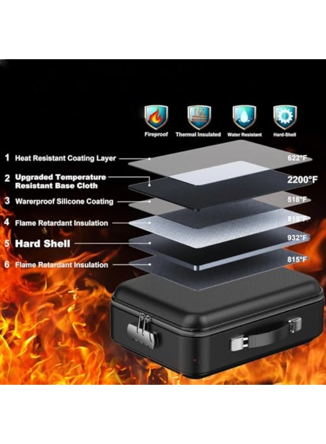 Fireproof Document Box, Hard Case Fireproof File Organizer with Lock Hard-Shell Design Fireproof Water Resistant Safe Box for Important Documents Certificates Laptop Passports Black - Image 4