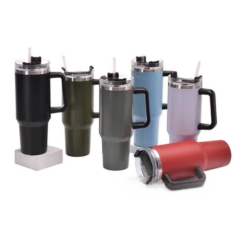 1200 ml Stainless Steel Coffee Mug with Straw Top - Image 2