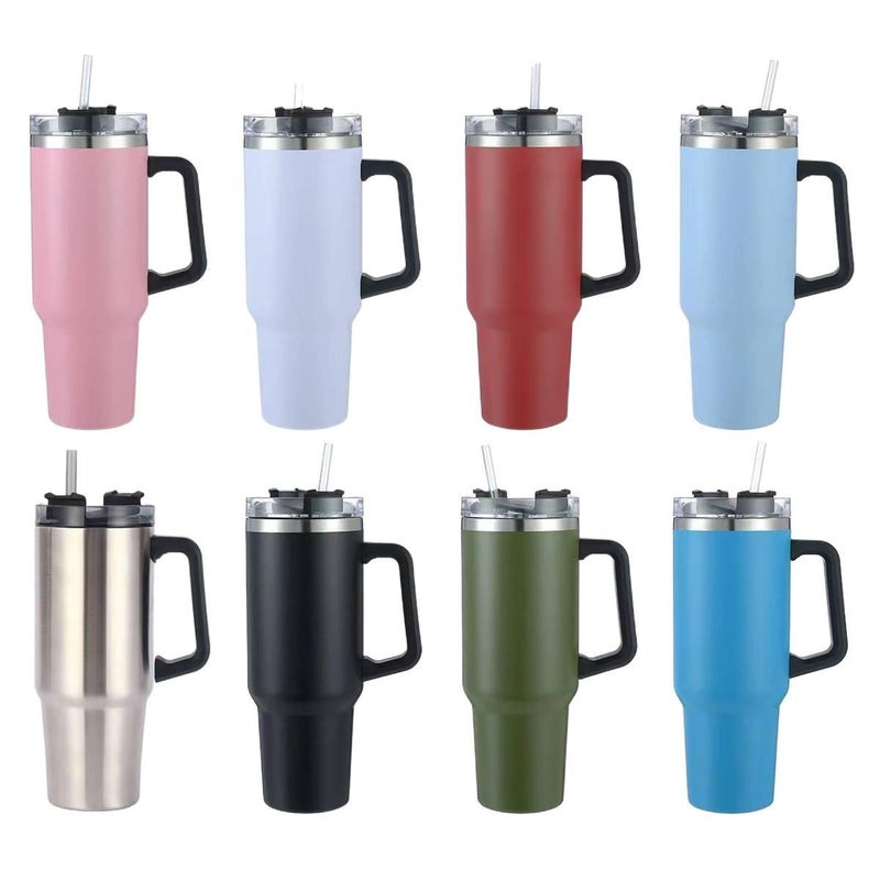 1200 ml Stainless Steel Coffee Mug with Straw Top - Image 3