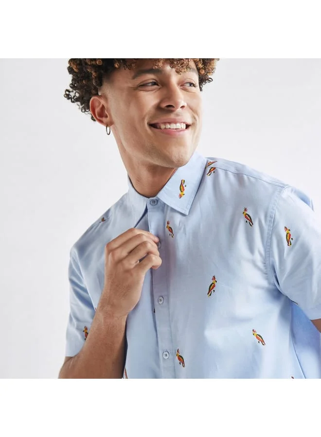 Splash FAV All-Over Bird Detail Shirt with Short Sleeves