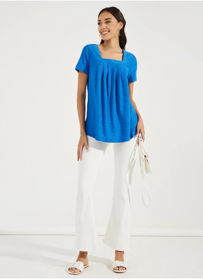 ستايلي Square Neck Schiffli Textured Top by Styli