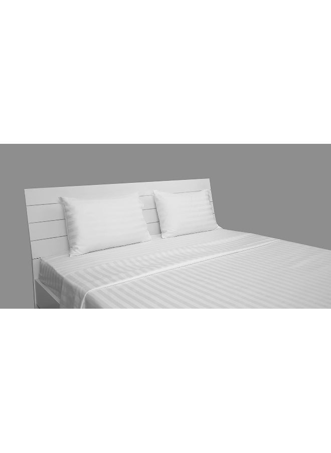 Hotel Linen Klub Hotel Linen Klub Double Duvet Cover Set - 3 Pieces, Luxurious 100% Cotton Sateen with 250 Thread Count, Elegant 1-Inch Stripe Design, Size: 225 x 245 cm + 2 Pillowcases (50 x 75 cm), Classic White  - Image 4