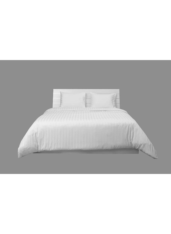 Hotel Linen Klub Hotel Linen Klub Double Duvet Cover Set - 3 Pieces, Luxurious 100% Cotton Sateen with 250 Thread Count, Elegant 1-Inch Stripe Design, Size: 225 x 245 cm + 2 Pillowcases (50 x 75 cm), Classic White  - Image 3