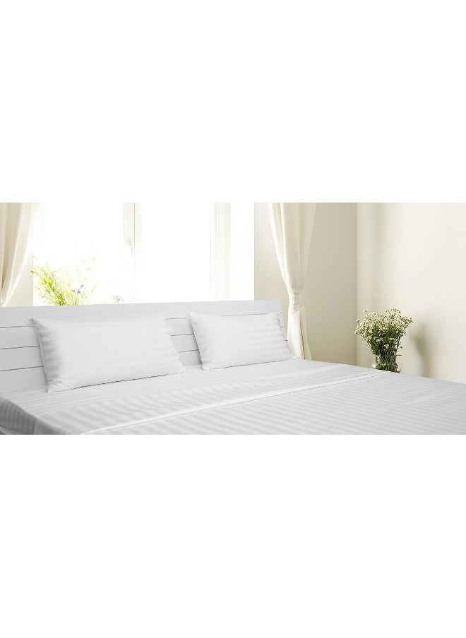Hotel Linen Klub Hotel Linen Klub Double Duvet Cover Set - 3 Pieces, Luxurious 100% Cotton Sateen with 250 Thread Count, Elegant 1-Inch Stripe Design, Size: 225 x 245 cm + 2 Pillowcases (50 x 75 cm), Classic White  - Image 2