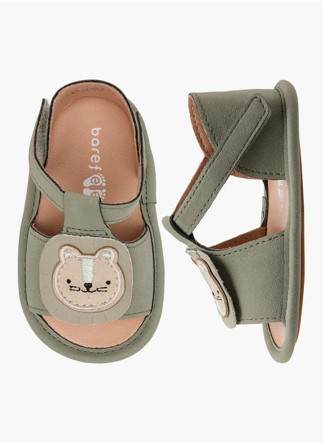 Barefeet Bear Applique Booties with Hook and Loop Closure