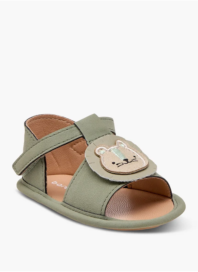 Barefeet Bear Applique Booties with Hook and Loop Closure