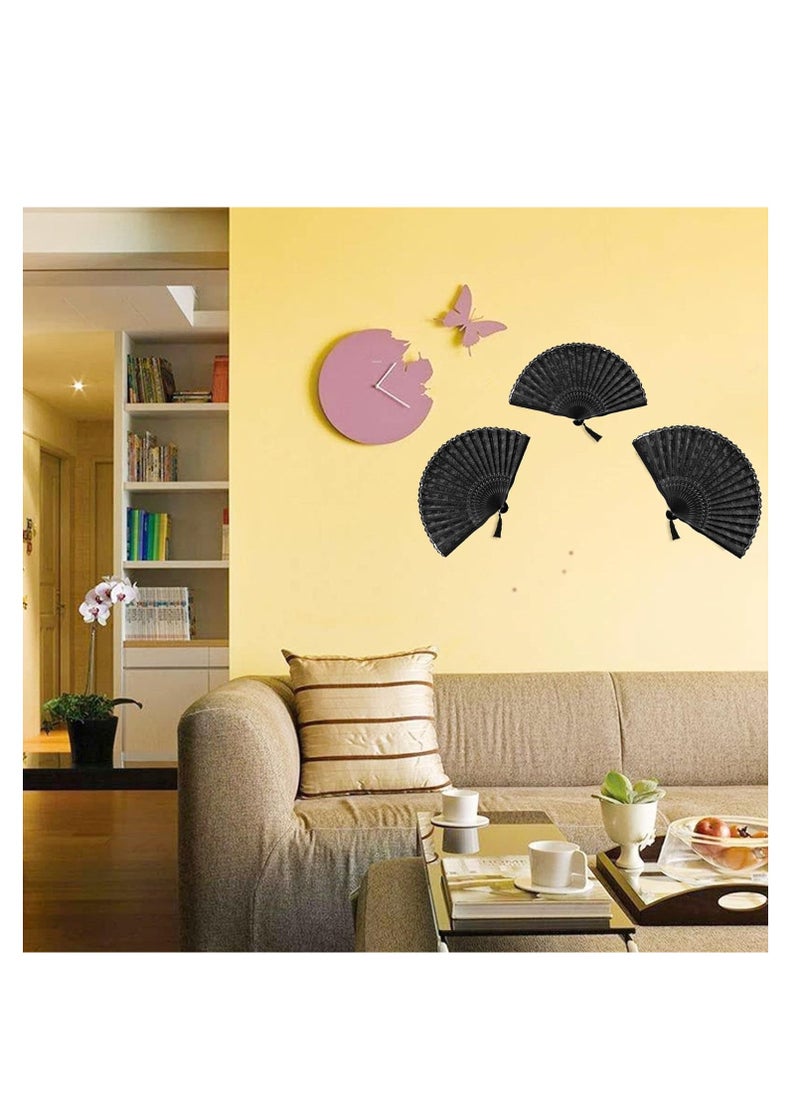 Generic Hand Fan with Frame Silk Fabric Bamboo Ribs Handheld Folding Wall Decoration Wedding Party Lace for Women Girls Gifts  - Image 3