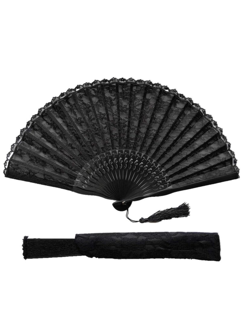 Generic Hand Fan with Frame Silk Fabric Bamboo Ribs Handheld Folding Wall Decoration Wedding Party Lace for Women Girls Gifts  - Image 1