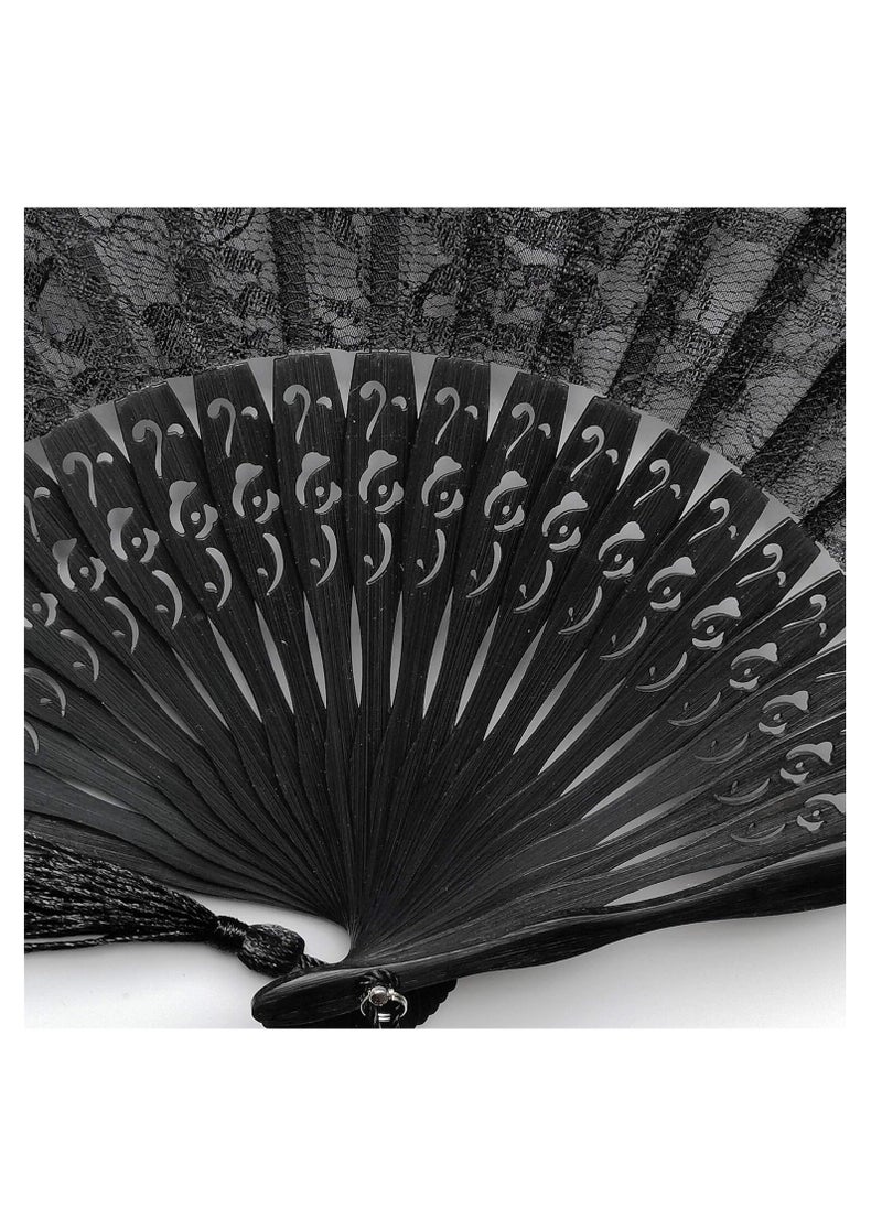 Generic Hand Fan with Frame Silk Fabric Bamboo Ribs Handheld Folding Wall Decoration Wedding Party Lace for Women Girls Gifts  - Image 5