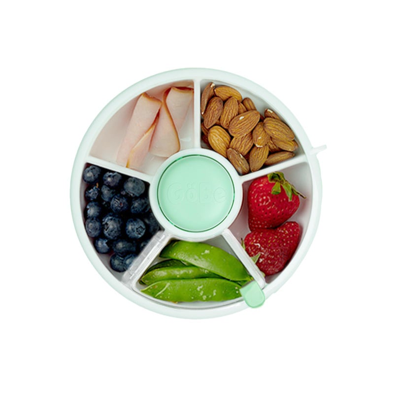 GoBe Kids Small Snack Spinner Flip Bundle with Hand Strap and Sticker Sheet - Reusable Snack Container with 5 Compartment Dispenser and Lid | BPA/PVC Free | Dishwasher Safe | No Spill- Mint Green - Image 1