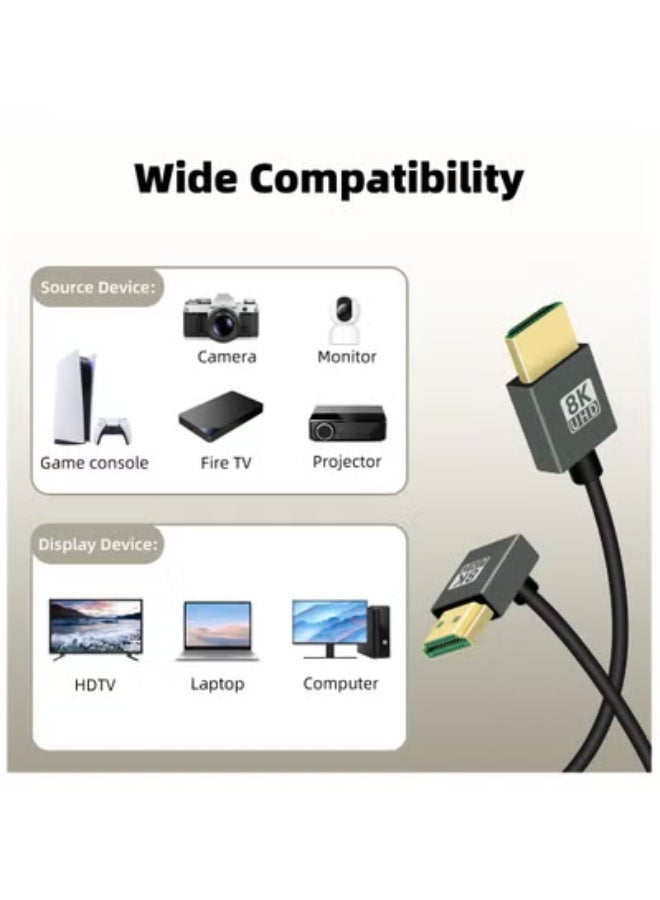 90 Degree 8K Short HDMI Coiled Cable,Down Angle 48Gbps High Speed Male to Male HDMI 2.1 Support HDR,8K@60Hz,4K@120Hz,Compatible with Camcorders,Monitors - Image 3