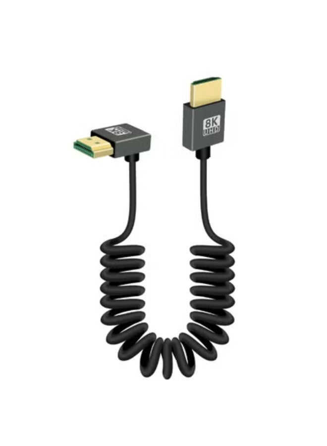 90 Degree 8K Short HDMI Coiled Cable,Down Angle 48Gbps High Speed Male to Male HDMI 2.1 Support HDR,8K@60Hz,4K@120Hz,Compatible with Camcorders,Monitors - Image 1