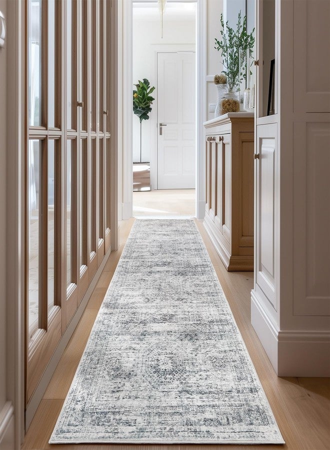 Restydon Long Bathroom Rugs Runner - Washable Rug for Hallway 2x10, Ultra-Thin Soft Kitchen Carpet Runner, Anti Slip Backing Runner Rugs for Entrance, Bedroom, Living Room(2'x10', Grey/Ivory) - Image 1