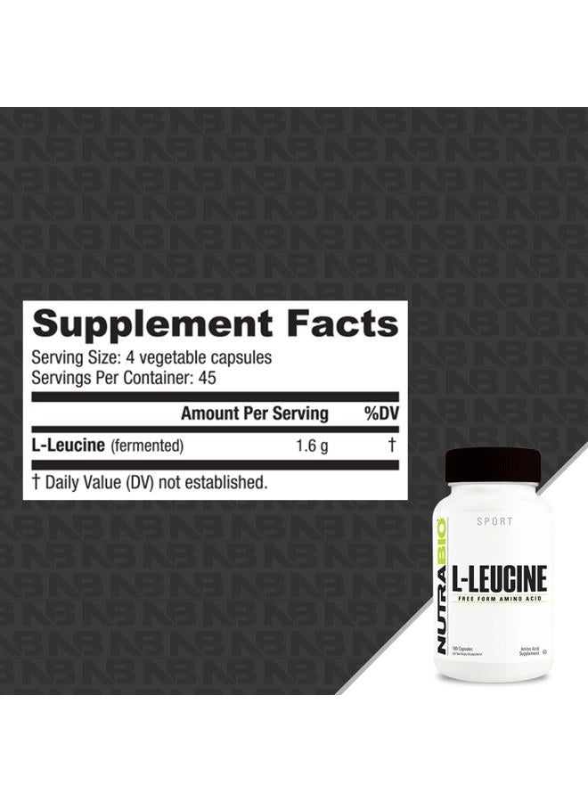 NutraBio 100% Pure L-Leucine - Muscle Recovery and Support - Naturally Fermented Free Form Amino Acid - Vegan, Non-GMO, Gluten Free - 400mg, 180 Capsules - Image 2