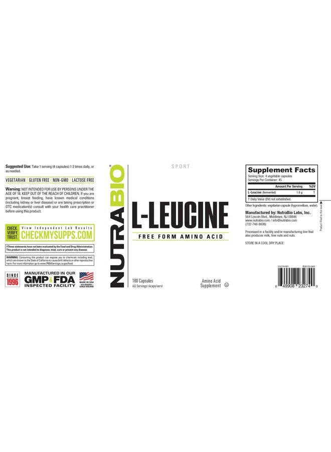 NutraBio 100% Pure L-Leucine - Muscle Recovery and Support - Naturally Fermented Free Form Amino Acid - Vegan, Non-GMO, Gluten Free - 400mg, 180 Capsules - Image 3
