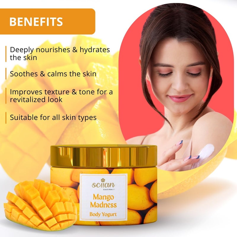 SCIIAN Body Yogurt-Mango (200ml) | Body Yogurt for Women & Men | Oil Free Moisturiser | Enriched with Shea Butter & Coconut Oil for Hydration & Nourishment | Body Cream for 48hrs Moisturization - Image 3