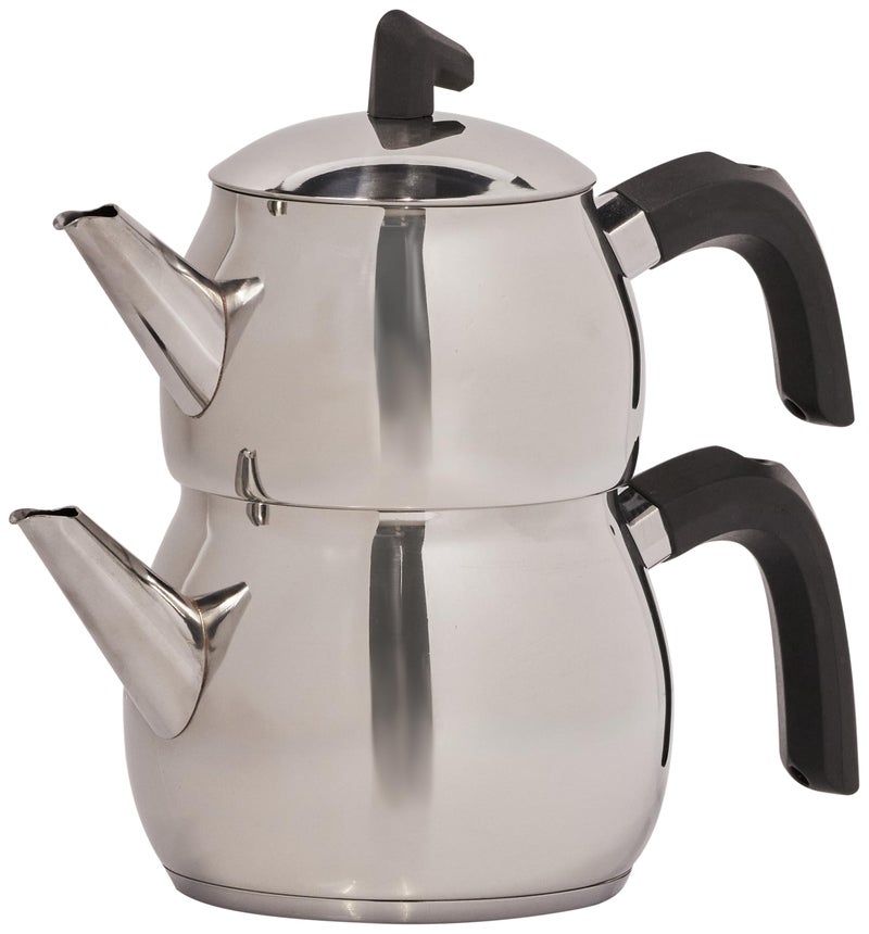Karaca Belinay Teapot Set Silver Black, Medium Teapot, 18/10 Stainless Steel, Teapot/Lid (1 lt, 2.20 lb), Tea Kettle (1.6 lt, 3.5 lb), Suitable for Induction - Image 3