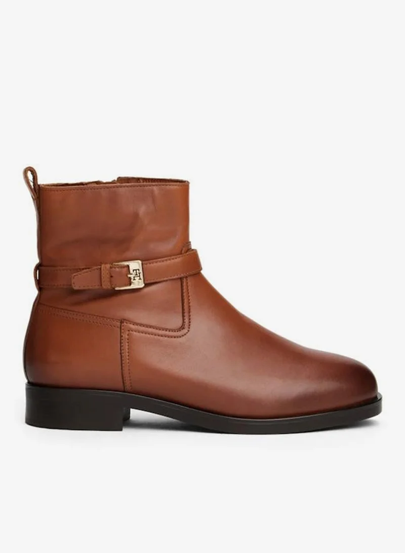 Buckle Riding Leather Bootie