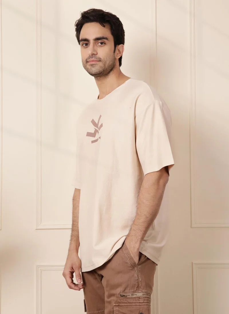 روجن Heavy GSM Raw Edge Collar T-Shirt