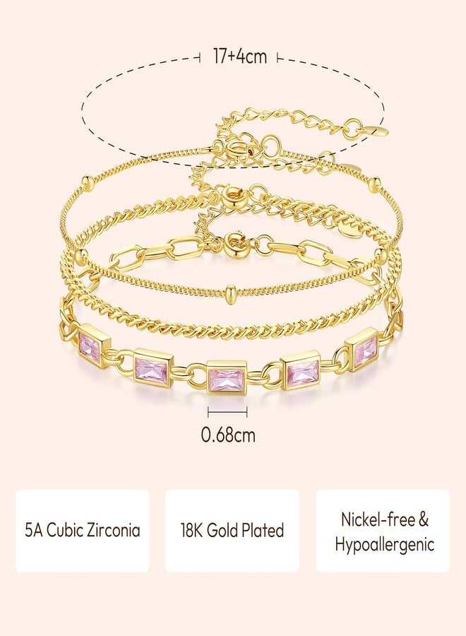 GexTyde Gold Birthstone Bracelet for Women Girls, 3 Piece 18K Gold Plated Layered Bracelet Set, Women Charm Link Bracelet Valentines Day Jewelry Gift for Wife Girlfriend Women Grils Mom Her - Image 4