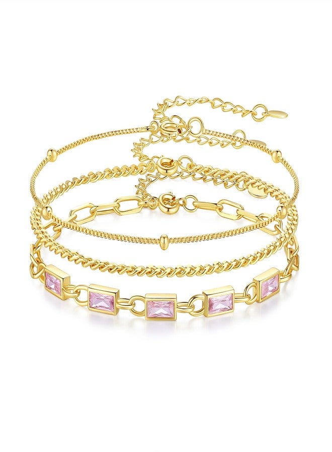 GexTyde Gold Birthstone Bracelet for Women Girls, 3 Piece 18K Gold Plated Layered Bracelet Set, Women Charm Link Bracelet Valentines Day Jewelry Gift for Wife Girlfriend Women Grils Mom Her - Image 1