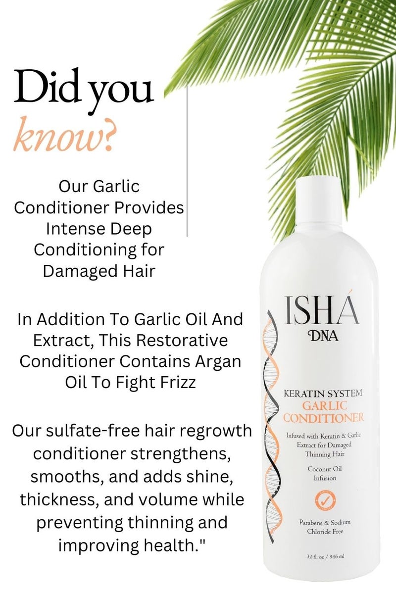 ISHA DNA Garlic Conditioner - 32 Fl Oz, Infused with Keratin and Garlic Extract For Damaged Thinning Hair - Stops Hair Loss and Promotes Growth - Deep Conditioning - Sulfate and Paraben Free - Image 4