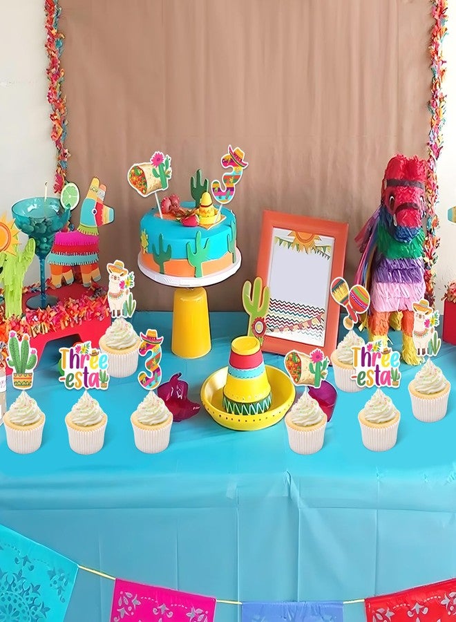 Balterever Mexican 3rd Birthday Decorations 24PCS Three Esta Fiesta Cupcake Toppers Three Esta Fiesta Party Cake Decorations Cinco De Mayo for 3 Year Old Birthday - Image 2