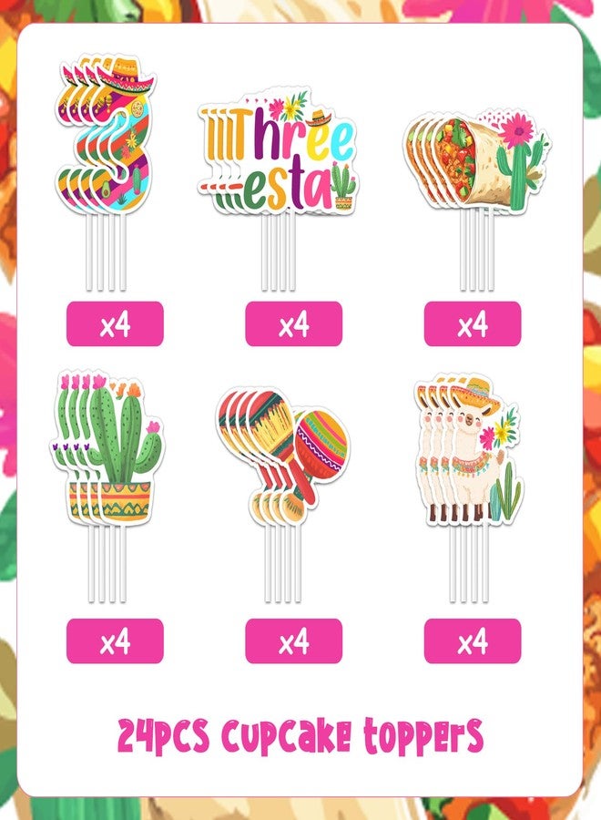 Balterever Mexican 3rd Birthday Decorations 24PCS Three Esta Fiesta Cupcake Toppers Three Esta Fiesta Party Cake Decorations Cinco De Mayo for 3 Year Old Birthday - Image 5