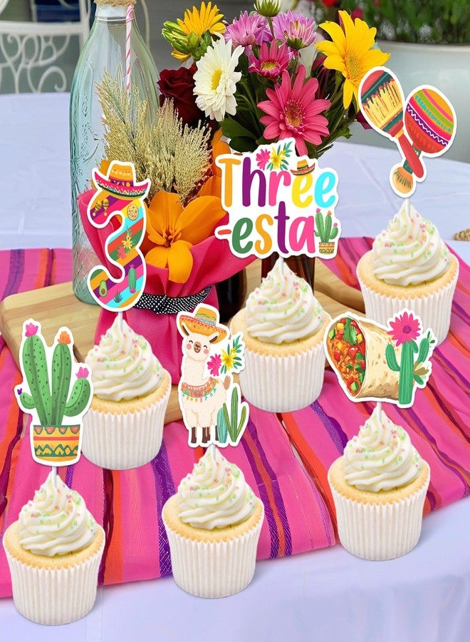 Balterever Mexican 3rd Birthday Decorations 24PCS Three Esta Fiesta Cupcake Toppers Three Esta Fiesta Party Cake Decorations Cinco De Mayo for 3 Year Old Birthday - Image 4