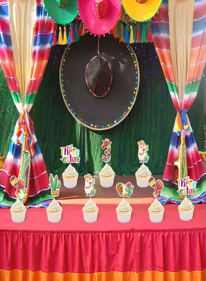 Balterever Mexican 3rd Birthday Decorations 24PCS Three Esta Fiesta Cupcake Toppers Three Esta Fiesta Party Cake Decorations Cinco De Mayo for 3 Year Old Birthday - Image 3