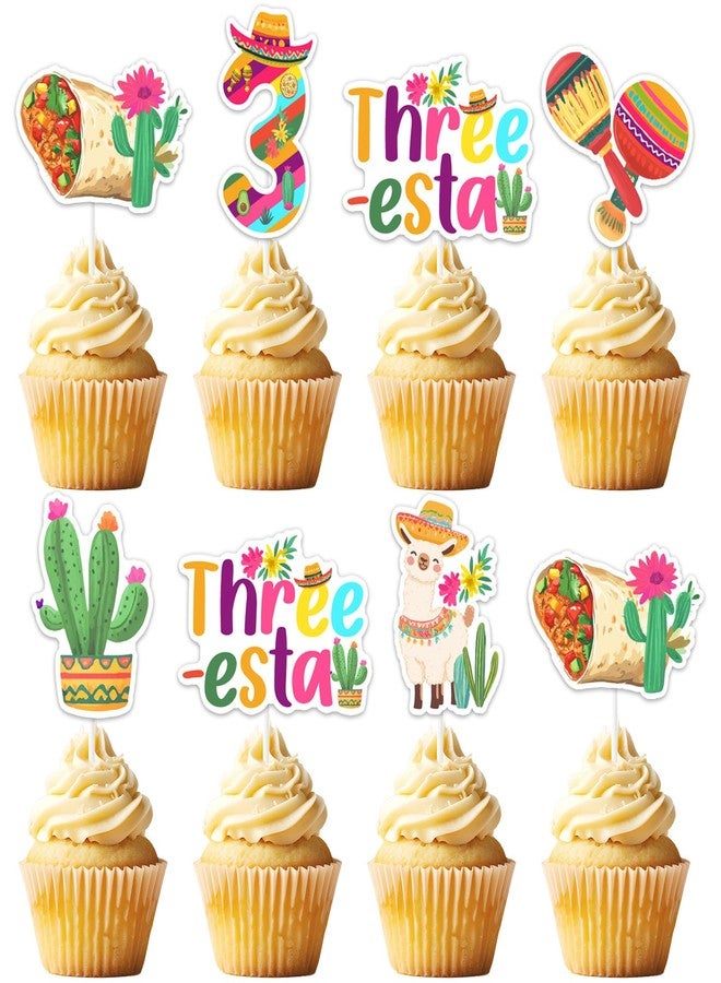 Balterever Mexican 3rd Birthday Decorations 24PCS Three Esta Fiesta Cupcake Toppers Three Esta Fiesta Party Cake Decorations Cinco De Mayo for 3 Year Old Birthday - Image 1