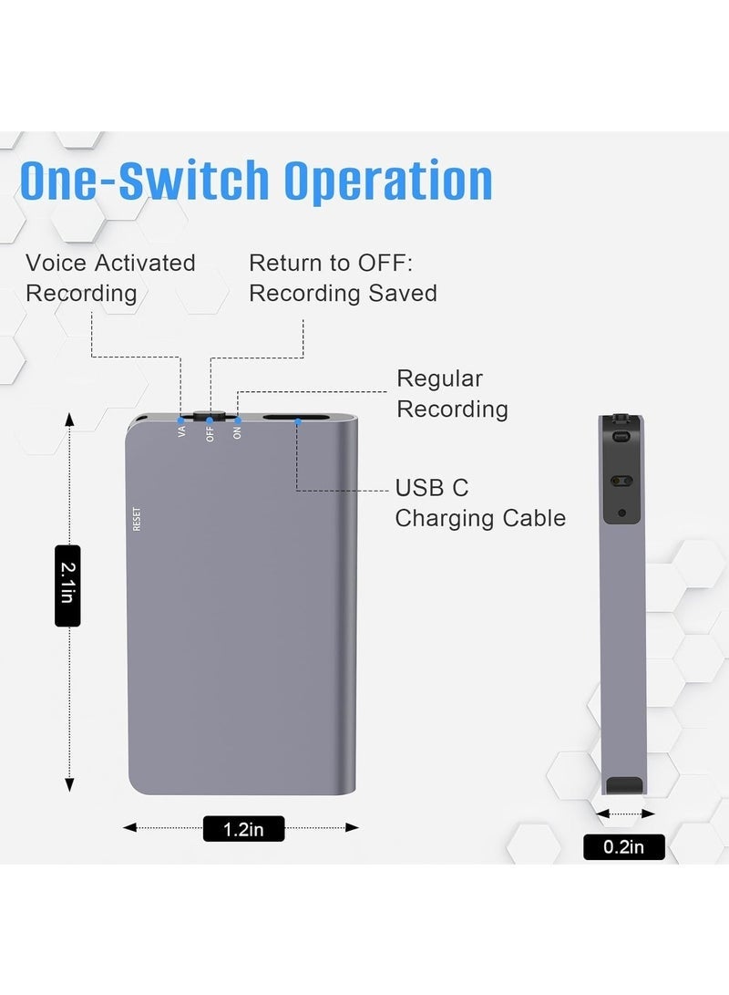 مسجل صوتي رقمي مغناطيسي 64 جيجا بايت - تسجيل تخزين 760 ساعة مسجل صوتي منشط ، مسجل صوتي مع تشغيل المحاضرات والاجتماعات ، تقليل الضوضاء قابل لإعادة الشحن - Image 3