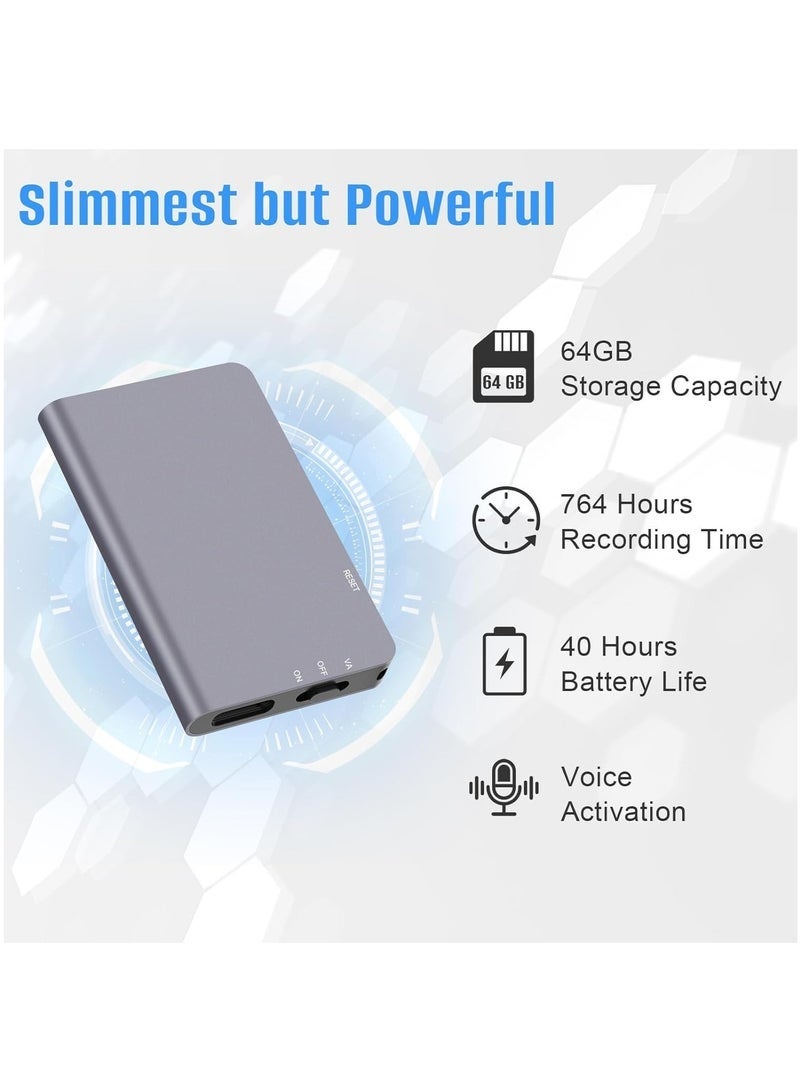 مسجل صوتي رقمي مغناطيسي 64 جيجا بايت - تسجيل تخزين 760 ساعة مسجل صوتي منشط ، مسجل صوتي مع تشغيل المحاضرات والاجتماعات ، تقليل الضوضاء قابل لإعادة الشحن - Image 2
