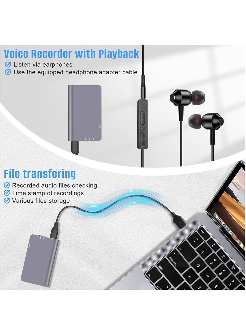مسجل صوتي رقمي مغناطيسي 64 جيجا بايت - تسجيل تخزين 760 ساعة مسجل صوتي منشط ، مسجل صوتي مع تشغيل المحاضرات والاجتماعات ، تقليل الضوضاء قابل لإعادة الشحن - Image 4