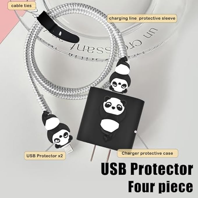 DIY CABLE PROTECTOR CHARGER WIRE SAVER, CARTOON PANDA DESIGN SOFT CORD COVER FOR IPHONE & TYPE-C CHARGERS - Image 3