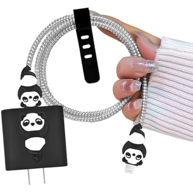 DIY CABLE PROTECTOR CHARGER WIRE SAVER, CARTOON PANDA DESIGN SOFT CORD COVER FOR IPHONE & TYPE-C CHARGERS - Image 1