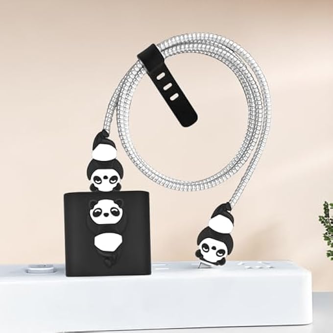 DIY CABLE PROTECTOR CHARGER WIRE SAVER, CARTOON PANDA DESIGN SOFT CORD COVER FOR IPHONE & TYPE-C CHARGERS - Image 2
