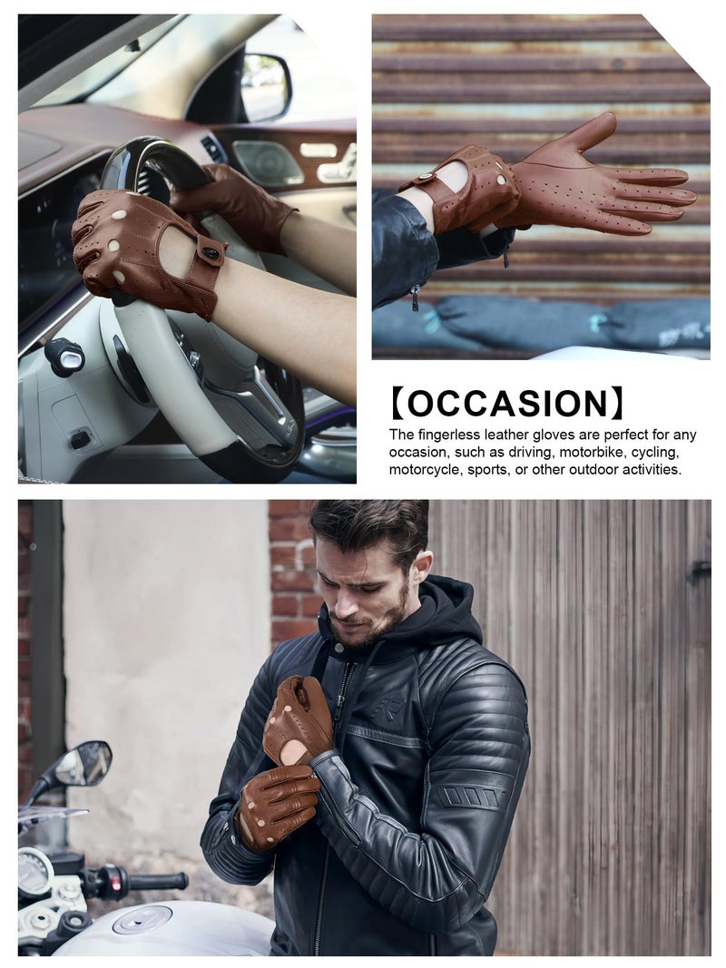 GSG SINCE 1998 GSG Men Genuine Leather Gloves Brown Unlined Biking Touchscreen Driving Gloves Medium Palm Hole - Image 3