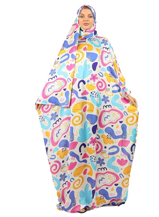 Zmurud Practical Printed silky satin prayer dress with headscarf from zmurud fashion  - Image 1