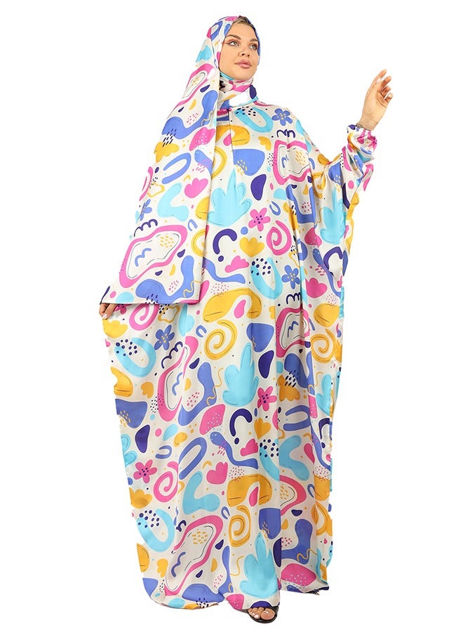Zmurud Practical Printed silky satin prayer dress with headscarf from zmurud fashion  - Image 3