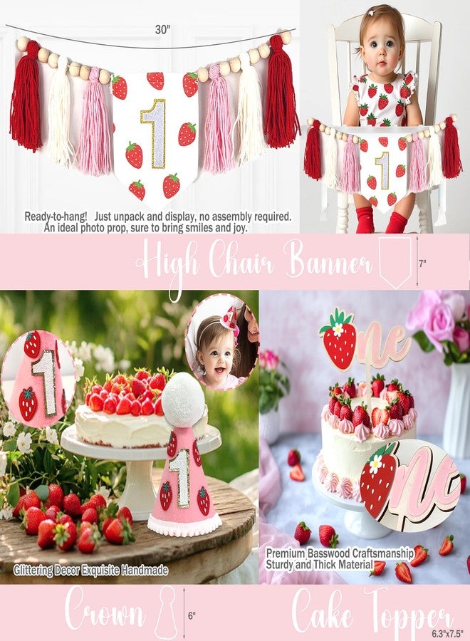 Fiesec Berry First Birthday Decor, Strawberry 1st Birthday Decorations, Berry Sweet Backdrop Balloons Banner Tablecloth Crown Poster for Girls Strawberry Themed One Year Old Party Supplies - Image 4