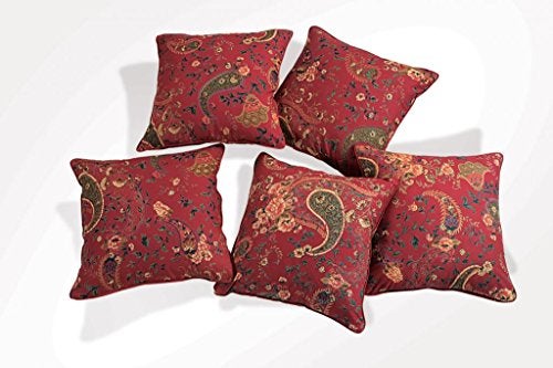 Swayam Set of 5 Floral Print Cotton Red Cushion Cover | 12 x 12 Inch | Soft Breathable Fabric with Hidden Zipper | Decorative & Stylish Cushion Covers for Sofa, Living Room, Bedroom & Couch - Image 1