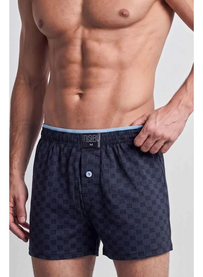 Aytuğ Egyptian Men's Cotton Corner Triangle Relax Fit Boxer with Floral Pattern / Navy.