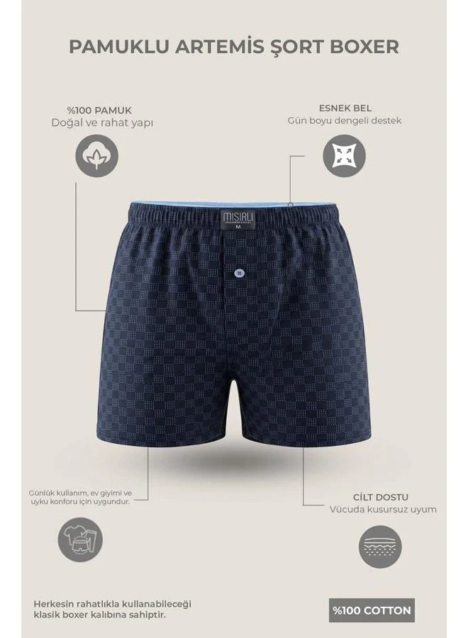 Aytuğ Egyptian Men's Cotton Corner Triangle Relax Fit Boxer with Floral Pattern / Navy.