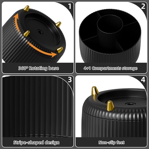 Marbrasse Desk Organizer, 360-Degree Rotating Pen Holder, Desk Organizers and Accessories with 5 Compartments Pencil Holder, Art Supply Storage Box Caddy for Office, Home (Black) - Image 4
