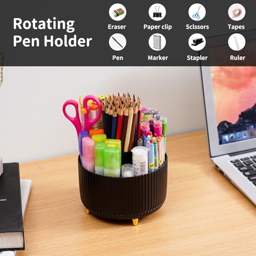 Marbrasse Desk Organizer, 360-Degree Rotating Pen Holder, Desk Organizers and Accessories with 5 Compartments Pencil Holder, Art Supply Storage Box Caddy for Office, Home (Black) - Image 3