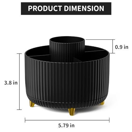 Marbrasse Desk Organizer, 360-Degree Rotating Pen Holder, Desk Organizers and Accessories with 5 Compartments Pencil Holder, Art Supply Storage Box Caddy for Office, Home (Black) - Image 5